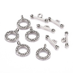 Antique Silver Tibetan Style Alloy Toggle Clasps, Lead Free & Cadmium Free, Ring, Antique Silver, Ring: 21.5x16.5x3mm, Hole: 3x2.5mm, Bar: 8.5x24x4.5mm, Hole: 3mm