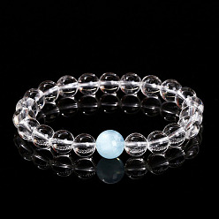 Хрусталь Натуральный кварцевый кристалл и аквамаринкруглые бусины тянутся браслеты, внутренний диаметр: 2-1/8 дюйм (5.5 см)