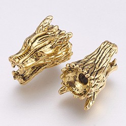 Античное Золото Сплавочные овальные бусины тибетского стиля , голова дракона, античное золото , 9x15x10 мм, отверстие : 2 мм