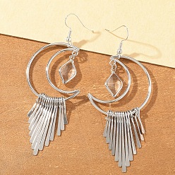 Серебро Серьги-подвески из сплава лунного камня со стразами, серебряные, 88 мм