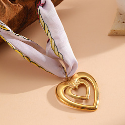 Cœur 304 Colliers-foulards avec pendentif en acier inoxydable pour femmes, or, cœur, 34.65 pouce (88 cm), pendentif: 34x31 mm