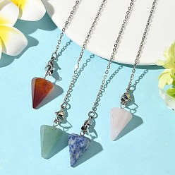 Смешанные камни Маятники для биолокации с конусом из натурального красного агата, синей пятнистой яшмы, розового кварца и зеленого авантюрина, с 304 цепи из нержавеющей стали, 223~226 мм