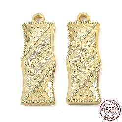 Real 18K Gold Plated 925 Sterling Silver Pendants, Bamboo Stick with Polka Dot & Word Forever Charm, Textured, Real 18K Gold Plated, 21x7x1.2mm, Hole: 1.6mm