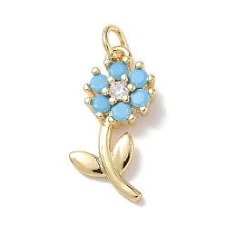 Небесно-голубой Латунные микро проложить кубического циркония подвески, , стойки покрытие, долговечный, без кадмия и без свинца, реальный 18 k позолоченный, голубой, 20.5x10x3 мм, отверстие : 3.5 мм