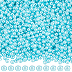Голубой Окрашенный распылением абс-пластик имитация жемчужных бусин, круглые, голубой, 6x5.5 мм, отверстие : 1.8 мм, 1400 шт