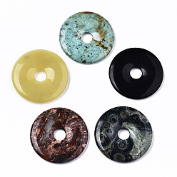 Piedra Mixta Colgantes de piedras preciosas naturales y sintéticas mezcladas, donut / pi disc, ancho de la rosquilla: 19~20 mm, 48~50x6~7 mm, agujero: 10.5 mm