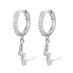 Серебро S925 Серьги-кольца из стерлингового серебра с кубическим цирконием в форме молнии, шикарный стиль, серебряные, 22x12 мм
