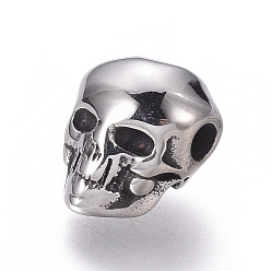 Antique Silver 316 Surgical Stainless Steel Beads, Polished, Skull, Antique Silver, 12x9.5x9.5mm, Hole: 2mm