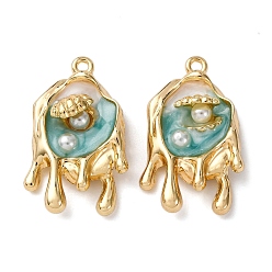 Небесно-голубой Подвески из эмалевого сплава легкого золота, плавящиеся с подвесками в форме ракушек, с ABS имитации жемчуга, стойки покрытие, голубой, 27.5x17x7.5 мм, отверстие : 1.5 мм