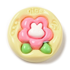Flat Round Opaque Flower Resin Cabochons, Geometric Cabochons, Flat Round, 24.5x7.5mm