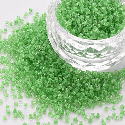 Lime Green Glass Cylinder Beads, Seed Beads, Inside Colours, Round Hole, Lime Green, 1.5~2x1~2mm, Hole: 0.8mm, about 8000pcs/bag, about 1pound/bag