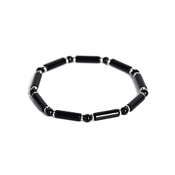 Обсидиан Браслеты из натурального обсидиана, с бусинами сплава, колонка, Внутренний диаметр: 5 cm