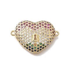 Разноцветный Подвески-сердечки с микропаве из латуни и кубическим цирконием, реальный 18 k позолоченный, без кадмия и без свинца, стойки покрытие, долговечный, красочный, 14.5x21.5x4.5 мм, отверстие : 1 мм