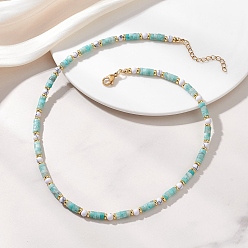 Амазонит Круглые синтетические бусы из говлита и натурального амазонита в ожерелье хейши для женщин., с 304 удлинителем цепи из нержавеющей стали, золотые, 15.94 дюйм (40.5 см)