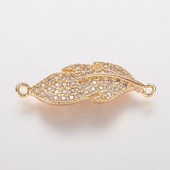 Золотой Латунные микро проложить кубических ссылки циркония, лист, золотые, 11x29.5x2.5 мм, отверстие : 1 мм