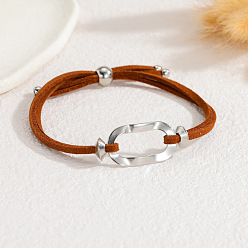 Platine Bracelets coulissants ajustables en acier inoxydable texturé, maillons ovales, imitation daim., chocolat, platine, 304 pouce (9.45 cm)