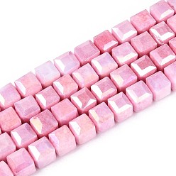 Фламинго Антикоррозийные гальванические стеклянные бусины, имитация драгоценных камней, кубические, с покрытием AB цвета, граненые, два тона, фламинго, 7x7x6.5~7 мм, отверстие : 1.2~1.4 мм, около 53~54 шт / нитка, 14.49~15.08'' (36.8~38.3 см)