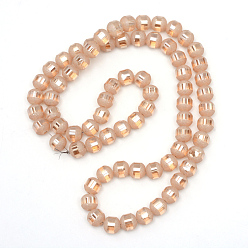 Light Salmon Electroplate Glass Bead Strands, Frosted, Rainbow Plated, Round, Light Salmon, 6~6.5mm, Hole: 1mm, about 100pcs/strand, 23.6 inch