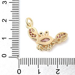 Real 18K Gold Plated Rack Plating Brass Micro Pave Cubic Zirconia Pendants, Cadmium Free & Lead Free, Long-Lasting Plated, Crab, Real 18K Gold Plated, 22x15x3mm, Hole: 3.2mm