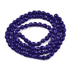 Midnight Blue Opaque Solid Color Glass Beads Strands, Faceted, Teardrop, Midnight Blue, 4.5~5x4x4mm, Hole: 1mm, about 97~101pcs/strand, 16.54~18.5 inch(42~47cm)
