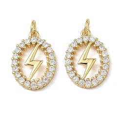 Настоящее золото 16K Латунные микропаве прозрачные подвески с фианитом, с целью перехода в кольце, овал с подвесками в виде молний, реальный 16 k позолоченный, 17.5x13x2.5 мм, отверстие : 3.5 мм