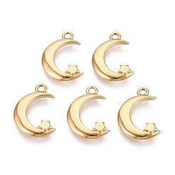 Золотой 304 подвески из нержавеющей стали, луна со звездным шармом, золотые, 15.5x11x2 мм, отверстие : 1.5~1.6 мм