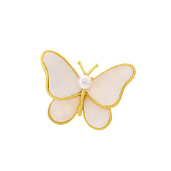 Snow Butterfly Shell Pins, Golden Tone Alloy Brooch for Backpack Clothes, Snow, 40x30mm