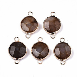 Натуральный Агат Соединители звеньев натурального агата, с легкой позолоченной латунной фурнитурой, граненые, плоско-круглые, окрашенная и подогревом, 23~24x15~15x5~6 мм, отверстие : 2 мм