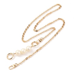 Light Gold Chain Bag Straps, Iron with Alloy and Resin Imitation Pearl Purse Straps, Light Gold, 120cm
