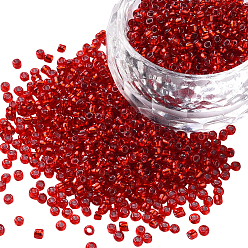 Rouge 3000pcs perles de rocaille en verre, trou rond argenté, rond petites perles, rouge, 2mm, Trou: 1mm