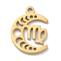 Дева Настоящее 18к позолота 304 подвески из нержавеющей стали, лазерная резка, фаза луны с созвездием талисман, Дева, 13x9.5x1 мм, отверстие : 1.2 мм