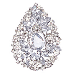 Кристалл 1броши из поликарбонатного сплава со стразами, слеза, платина, кристалл, 72.5x50 мм