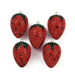 Клубника Подвески из сплава глины со стразами, клубника, 48x31 мм, отверстие : 2.5 мм