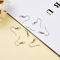 Platinum Brass Earring Hooks, Ear Wire, with Horizontal Loop, Platinum, 18x17x0.8mm, Hole: 2mm, 100pcs/set