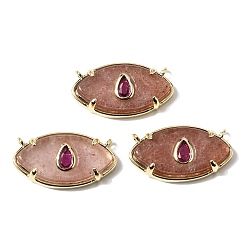 Клубничный Кварц Натуральные кварцевые подвески из клубники, латунные подвески в виде глаз с инкрустацией из кубического циркония глубокого розового цвета., реальный 18 k позолоченный, без кадмия и без свинца, стойки покрытие, долговечный, 11~12x22~22.5x4.5~5 мм, отверстие : 1.2 мм