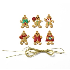 Mixed Color PVC Hanging Decorations, with Cord, Gingerbread Man, for Christmas, Mixed Color, Pendant: 37~39x24~29x2.5~3mm, Hole: 2.8~2.9mm, 6pcs/set