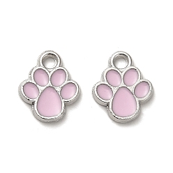 Pink Сплав эмали прелести, без свинца и без кадмия, платина, очарование отпечатка лапы, розовые, 13x10.5x1.5 мм, отверстие : 2 мм