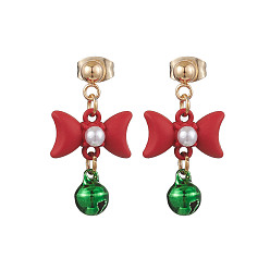 Золотой Серьги-колокольчики с подвесками из сплава с бантом, акрилом и латунью, Новогодняя тема, золотые, золотые, 25x14 мм