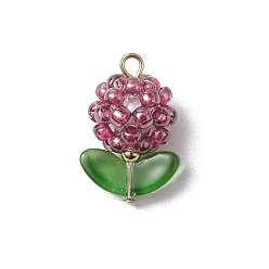 Серо-розавый Подвески из бисера, с латунной фурнитурой , цветок, увядшая роза, 20~20.5x14x11~14 мм, отверстие : 1.8 мм