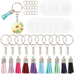 Плоский Круглый Наборы для самостоятельного изготовления брелока-подвески из алюминия с двусторонней термопередачей, включают в себя кисточки из искусственной замши и железные брелоки, плоско-круглые, 30x1 мм, отверстие : 4 мм