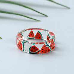 Оранжево-Красный Прозрачные кольца из смолы для женщин, арбуз, оранжево-красный, размер США 6 (16.5 мм)