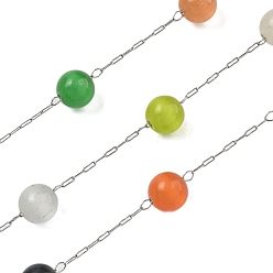 Разноцветный 304 цепи из нержавеющей стали со стеклянными звеньями «кошачий глаз», пайки, с катушкой, круглые, красочный, 13x7.5 мм