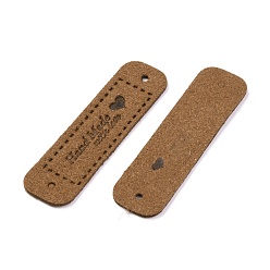 Chocolate PU Leather Label Tags, Handmade Embossed Tag, with Holes, for DIY Jeans, Bags, Shoes, Hat Accessories, Rectangle with Word Handmade, Chocolate, 55x15x1.2mm, Hole: 2mm