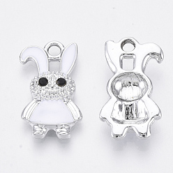 Белый Подвески из сплава , с эмалью, кролик, платина, белые, 19x11x4 мм, отверстие : 2 мм