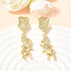 Настоящее золото 18K Латунные серьги-гвоздики в виде подвески из конской латуни, без кадмия и без свинца, стойки покрытие, долговечный, реальный 18 k позолоченный, 43x11.5 мм