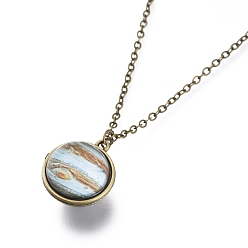 Planet Ожерелье из стекла, с тросовыми цепями из сплава и застежками-клешнями, без кадмия и без свинца, круглые, узор юпитера, 20.07 дюйм (51 см), подвески: 24x21x19 мм