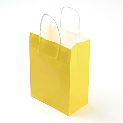 Gold Pure Color Kraft Paper Bags, Gift Bags, Shopping Bags, with Paper Twine Handles, Rectangle, Gold, 21x15x8cm