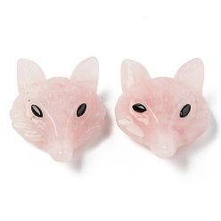 Розовый Кварц Природного розового кварца подвески, сверху просверленные бусы, с глазком из черного оникса, лиса голова, 41x29.5~30.5x13~14.5 мм, отверстие : 1.6 мм