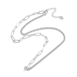 Платина Изготовление ожерелья из латунной кубинской цепочки и цепочки со скрепками, за половину пробурено бисера, без кадмия, без никеля и без свинца, платина, 17.72 дюйм (45 см), кулон: 9x5x3.5, штифты : 0.9 мм