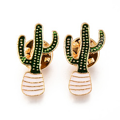 Темно-Зеленый Сплавные эмалевые броши, эмалевый штифт, с клатчем-бабочкой, кактус, золотой свет, без кадмия, без никеля и без свинца, темно-зеленый, 25x14x2 мм, штифты : 1 мм